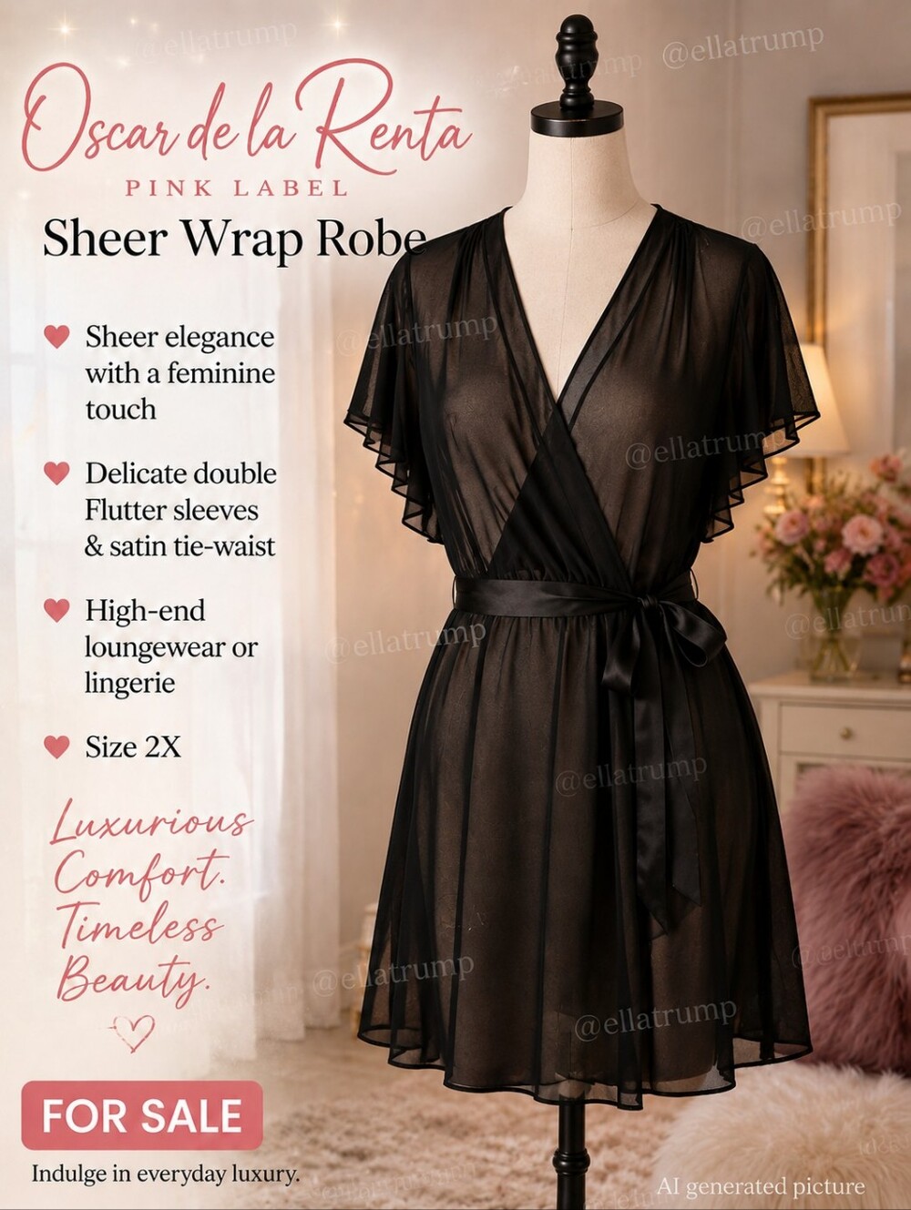 Oscar de la Renta Pink Label Sheer Wrap Robe size 2X